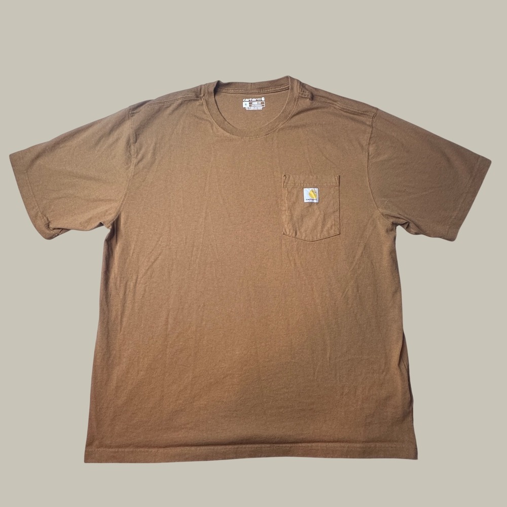 Carhartt T-Shirt Mens XL K87-M Loose Fit Brown Pocket Short Sleeve Heavyweight